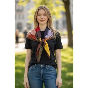 Ashear Vintage Multicolor‎ Geometric neck Square Scarf Unisex